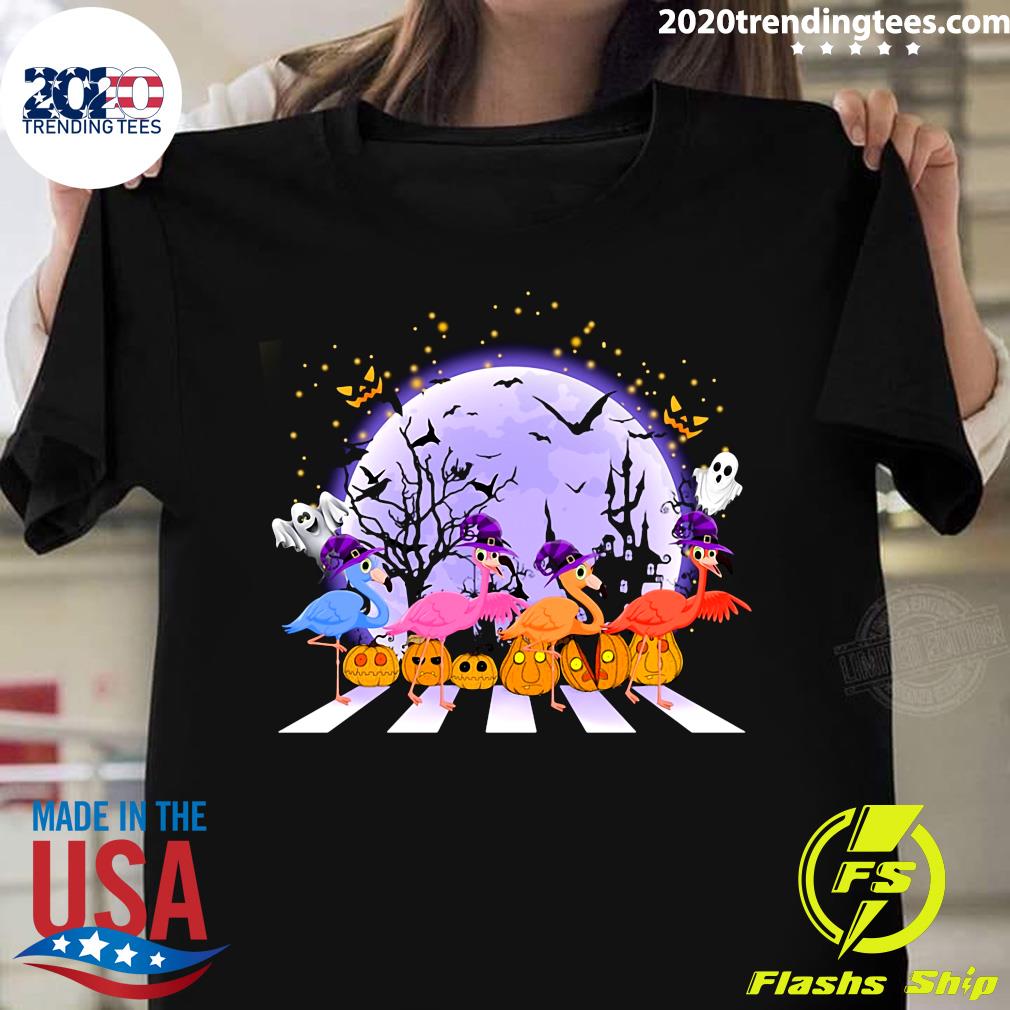 Flamingo Witch Abbey Road Happy Halloween 2021 Shirt