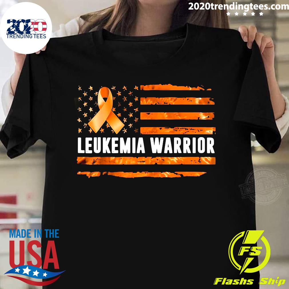 Leukemia Warrior Leukemia Cancer Awareness Orange Us Flag Shirt