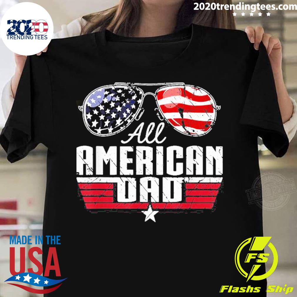 Memorial Day Gift for Dad and Husband Freedom Patriotic Family Shirt All American Dad US Flag Glasses 4th of July Tee Independence Tshirt