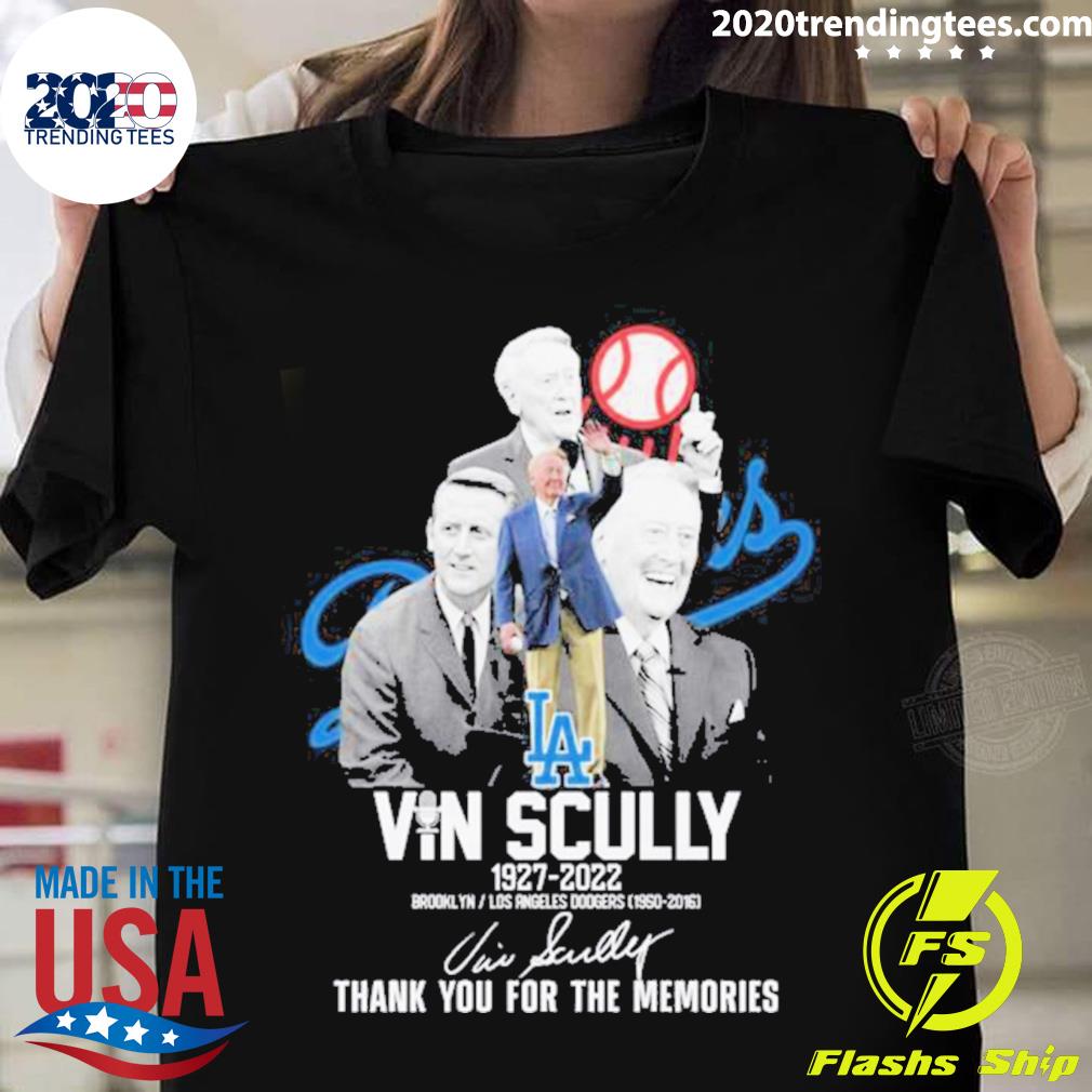 Vin Scully 1927-2022 LA Dodgers Thank you for the memories signature shirt,  hoodie, sweater, long sleeve and tank top