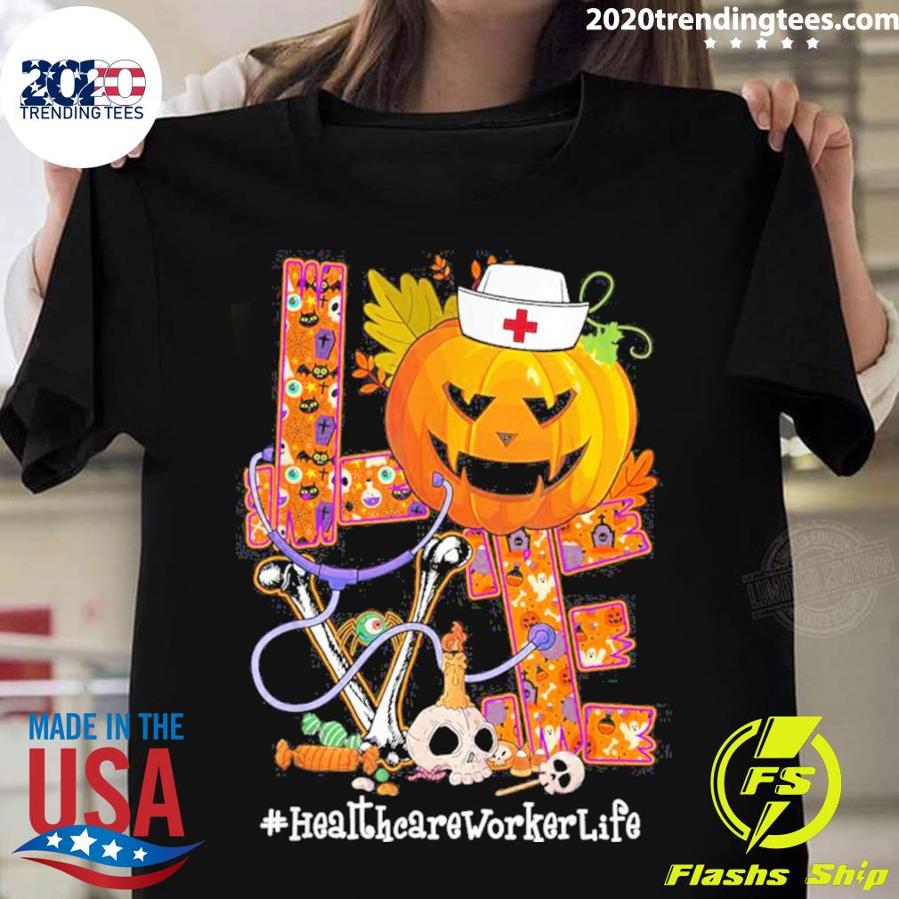 Nice love Healthcare Worker Life Pumpkin Stethoscope Halloween T-shirt