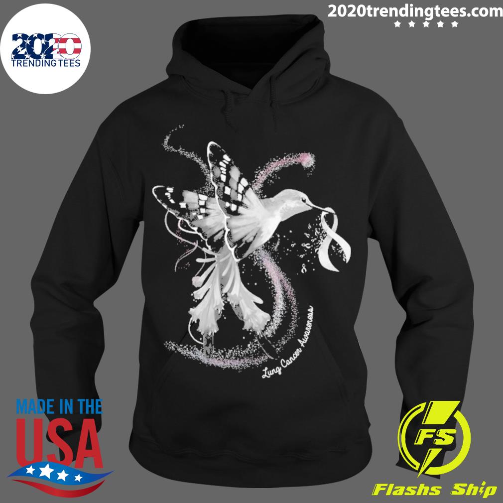 Official hummingbird Holding White Ribbon Lung Cancer Awareness T-s Hoodie