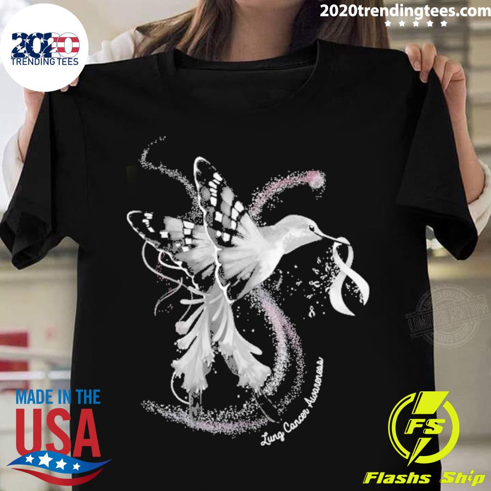 Official hummingbird Holding White Ribbon Lung Cancer Awareness T-shirt