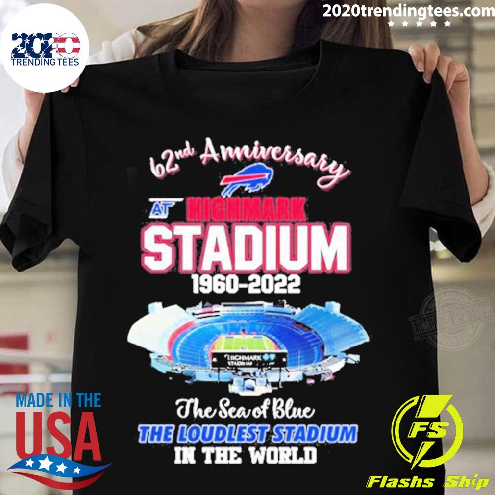 Nice 62nd Anniversary At Highmark Stadium 1960-2022 The Sea Of Blue Buffalo Bills T-shirt