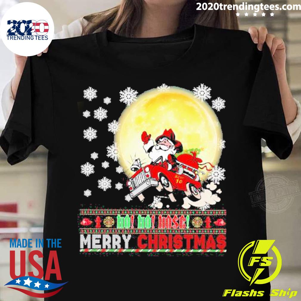 Nice santa Claus Driving Car Ho Ho Ho Merry Christmas Ugly T-shirt
