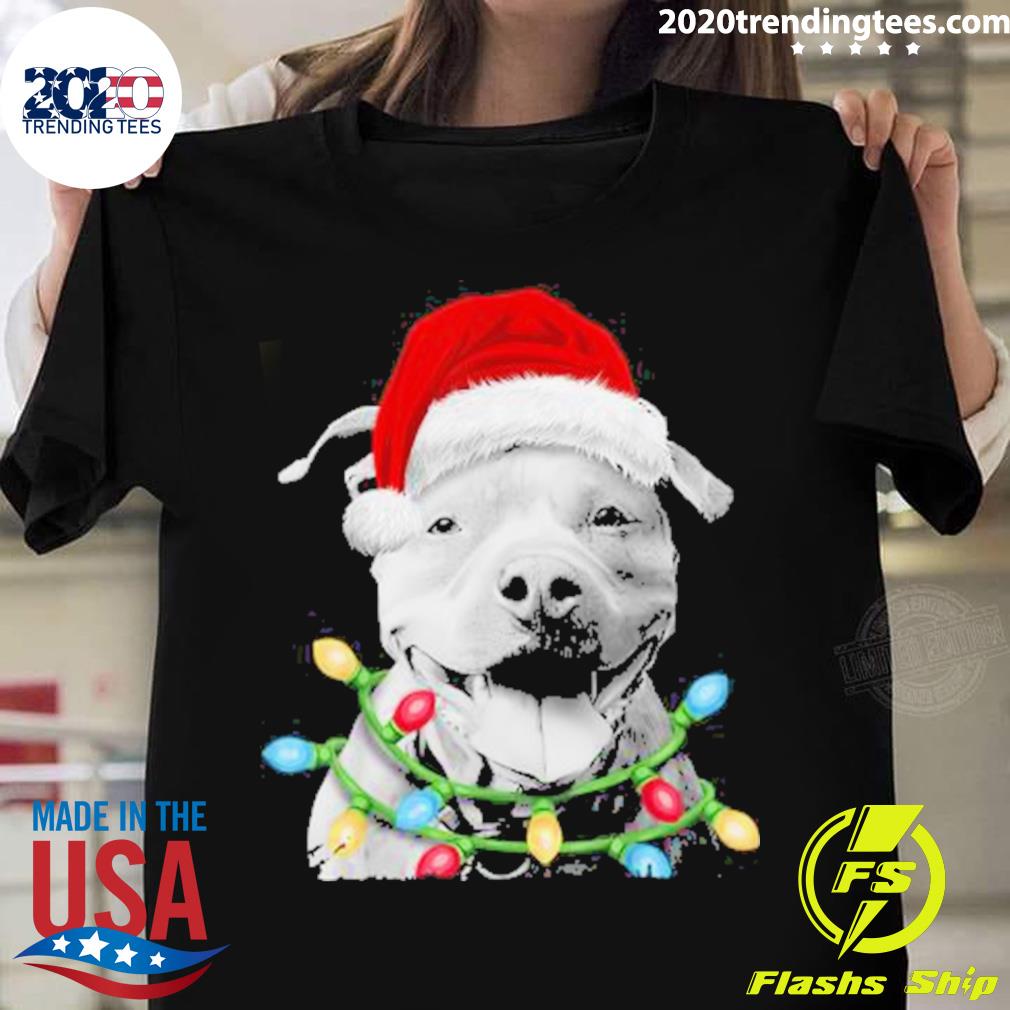 Nice santa Hat Pitbull Christmas Lights 2022 T-shirt