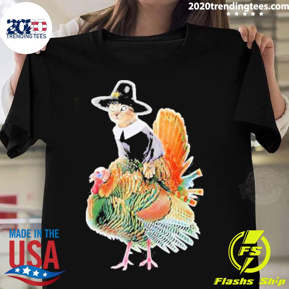Nice witch Cat Riding Turkey Thanksgiving 2022 T-shirt