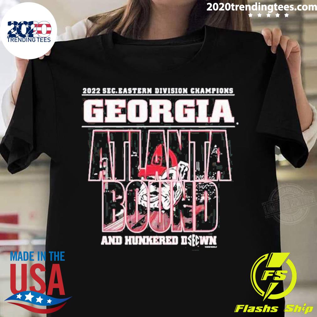 Official georgia Bulldogs 2022 Sec Eastern Division Champions Atlanta Bound And Hunkered Down T-shirt