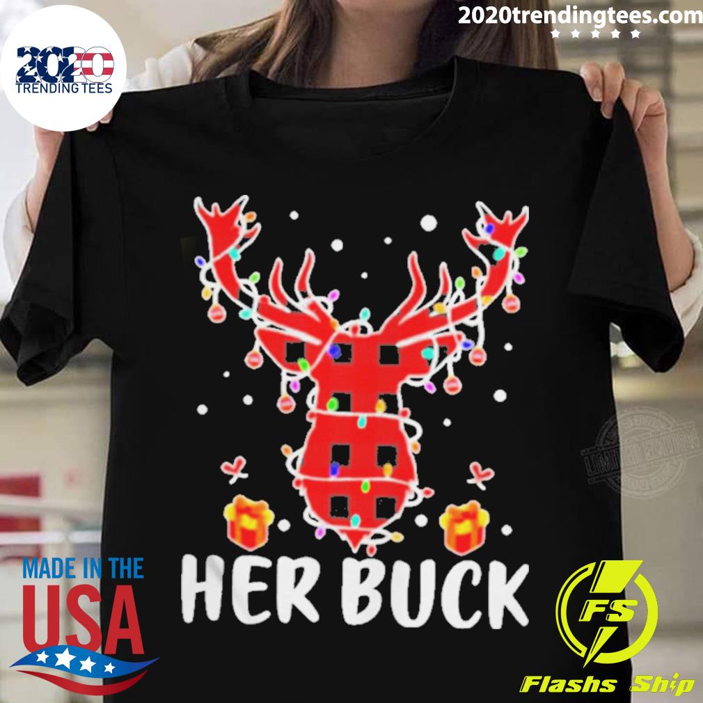 Official her Buck His Doe Reindeer Xmas Pajamas Matching Couples Lights Christmas Sweater