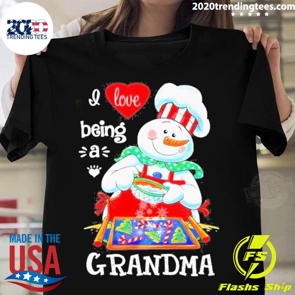 Official merry Christmas Snowman Cooking I Love Being A Grandma T-shirt