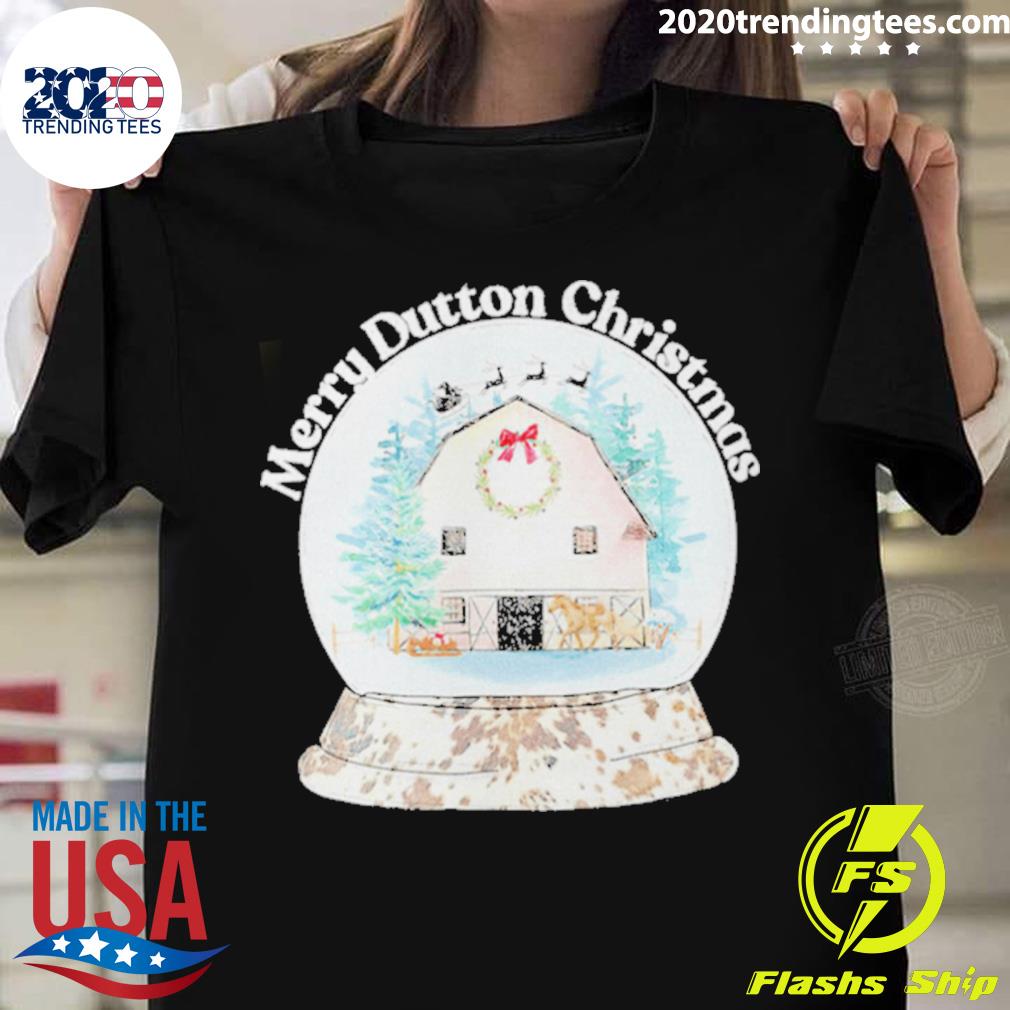 Official merry Dutton Christmas Snow Globe T-shirt