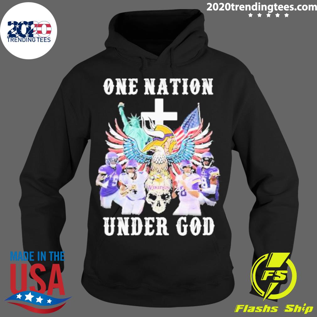 Official minnesota Vikings Skull One Nation Under God Signatures T-s Hoodie