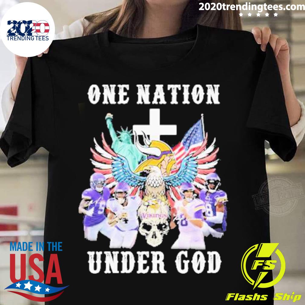 Official minnesota Vikings Skull One Nation Under God Signatures T-shirt