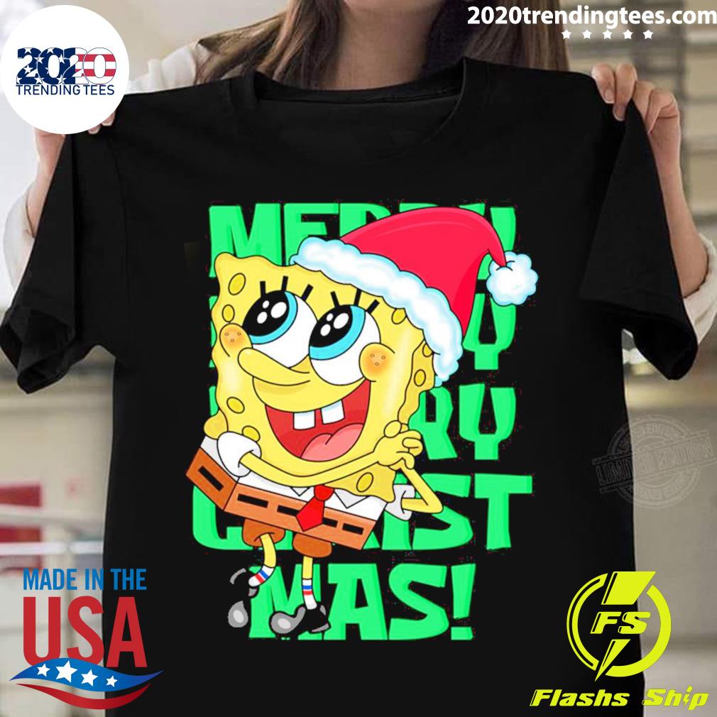 Official spongebob Wearing Santa Hat Spongebob Christmas T-shirt