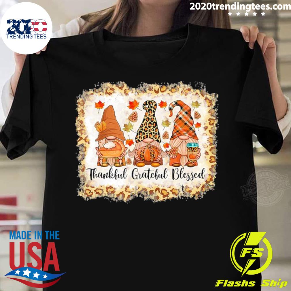 Official thankful Grateful Blessed Thanksgiving Gnome Leopard T-shirt