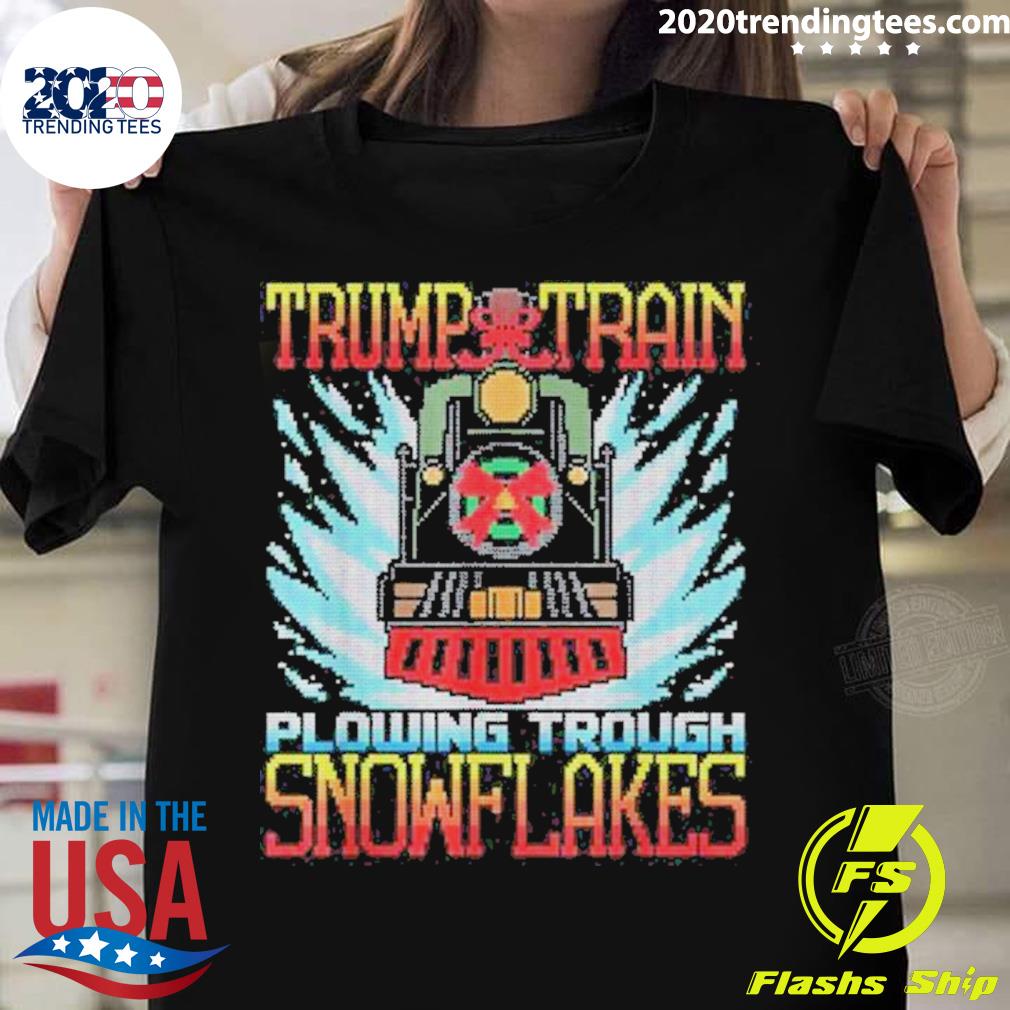 Official trump Train Plowing Through Snowflakes Christmas Ugly T-shirt