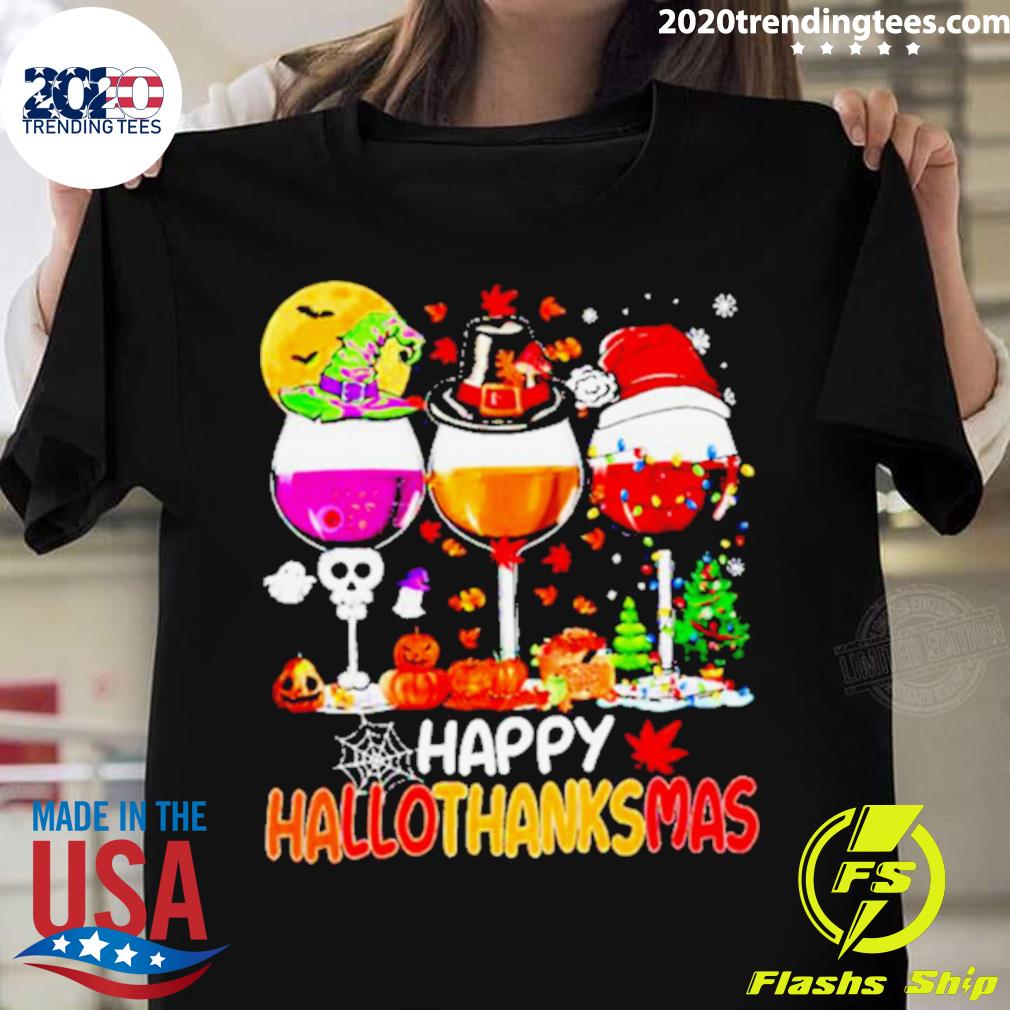 Official wine Hat Santa Witch Happy Hallothanksmas 2022 Sweater