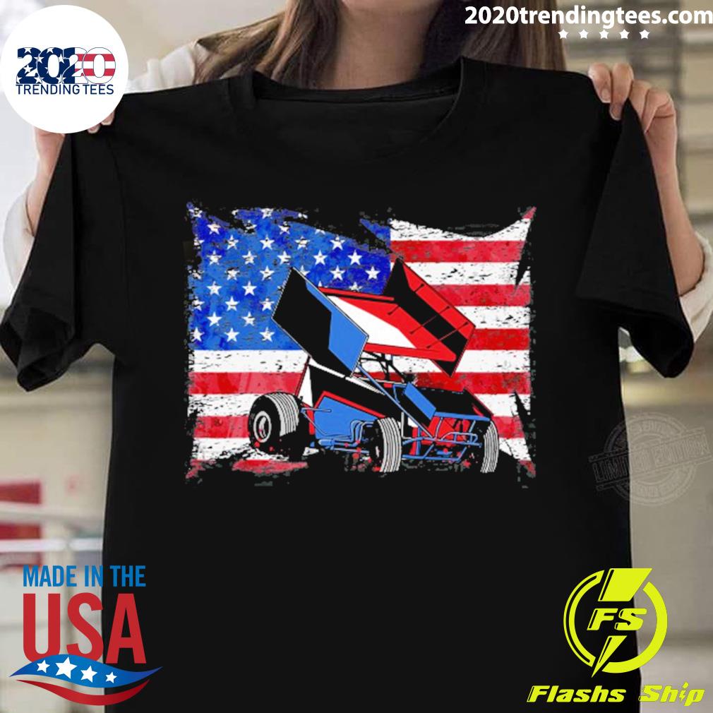 Official sprint Car Racing Us Flag T-shirt
