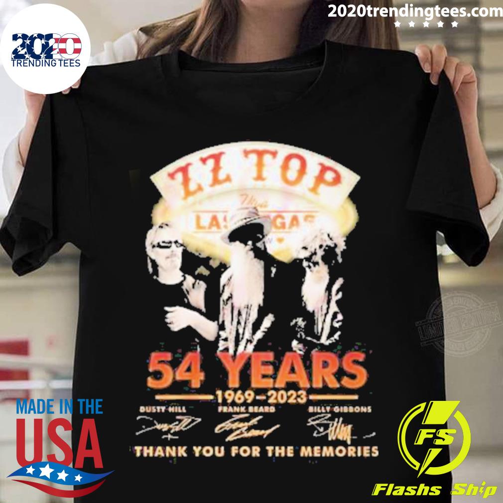 Official zz Top Viva Las Vegas 54 Years 1969–2023 Thank You For The Memories Signatures Shirt