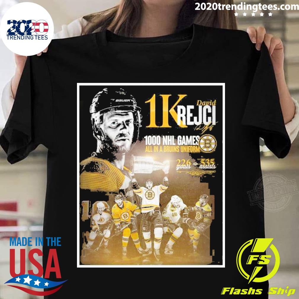Nice boston Bruins David Rejci 100 Nhl Games All In A Bruins Uniform Signature T-shirt