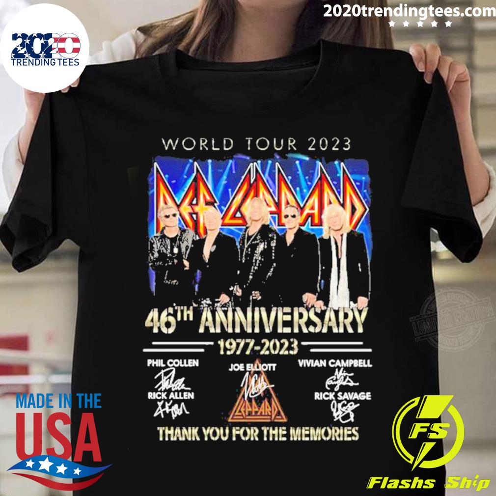 Official def Leppard World Tour 2023 46th Anniversary 1977-2023 Thank You For The Memories Signatures T-shirt