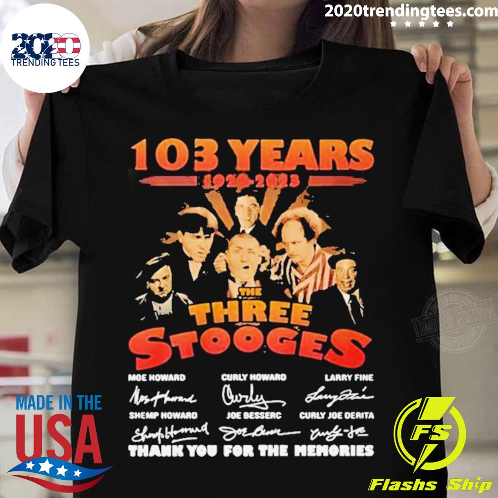Official 102 Years 1920-2023 The Three Stooges Signature Thank You For The Memories T-shirt