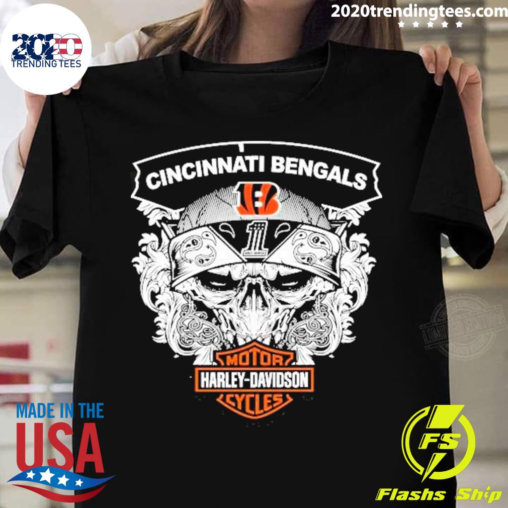 Nice 2023 Skull Cincinnati Bengals NFL Football Motor Harley Davidson Cycles T-shirt