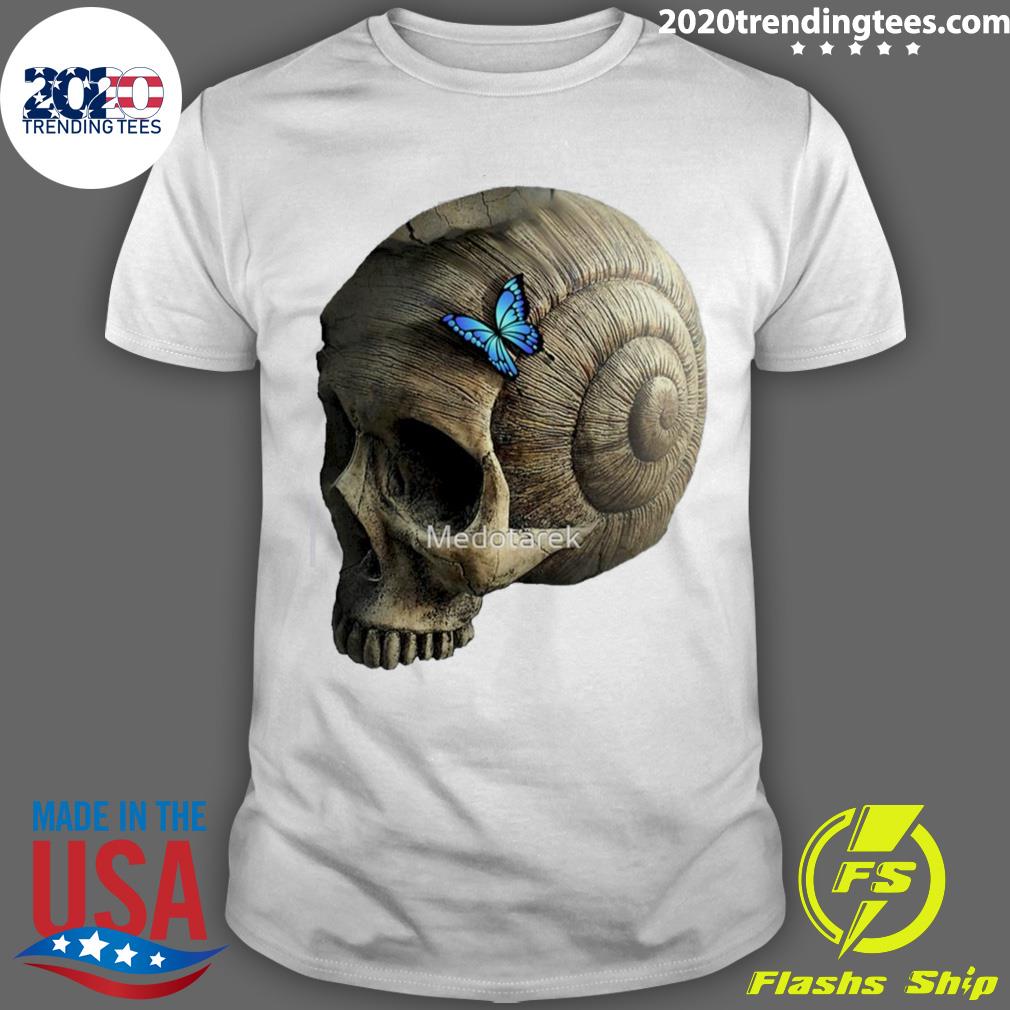 Nice old Skull Snail Ghost With Small Baterfly T-shirt