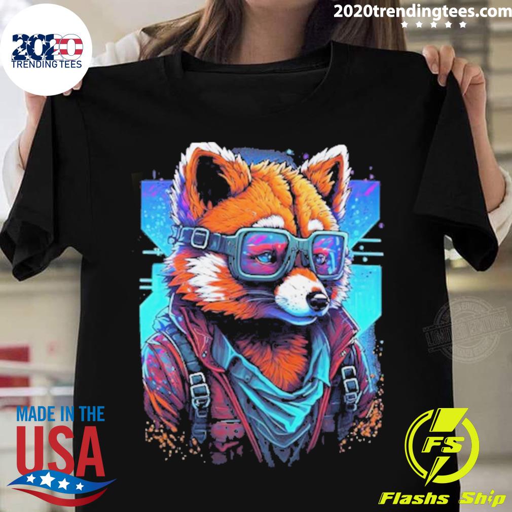 Official retrowave Malinois Red Panda With Glasses T-shirt