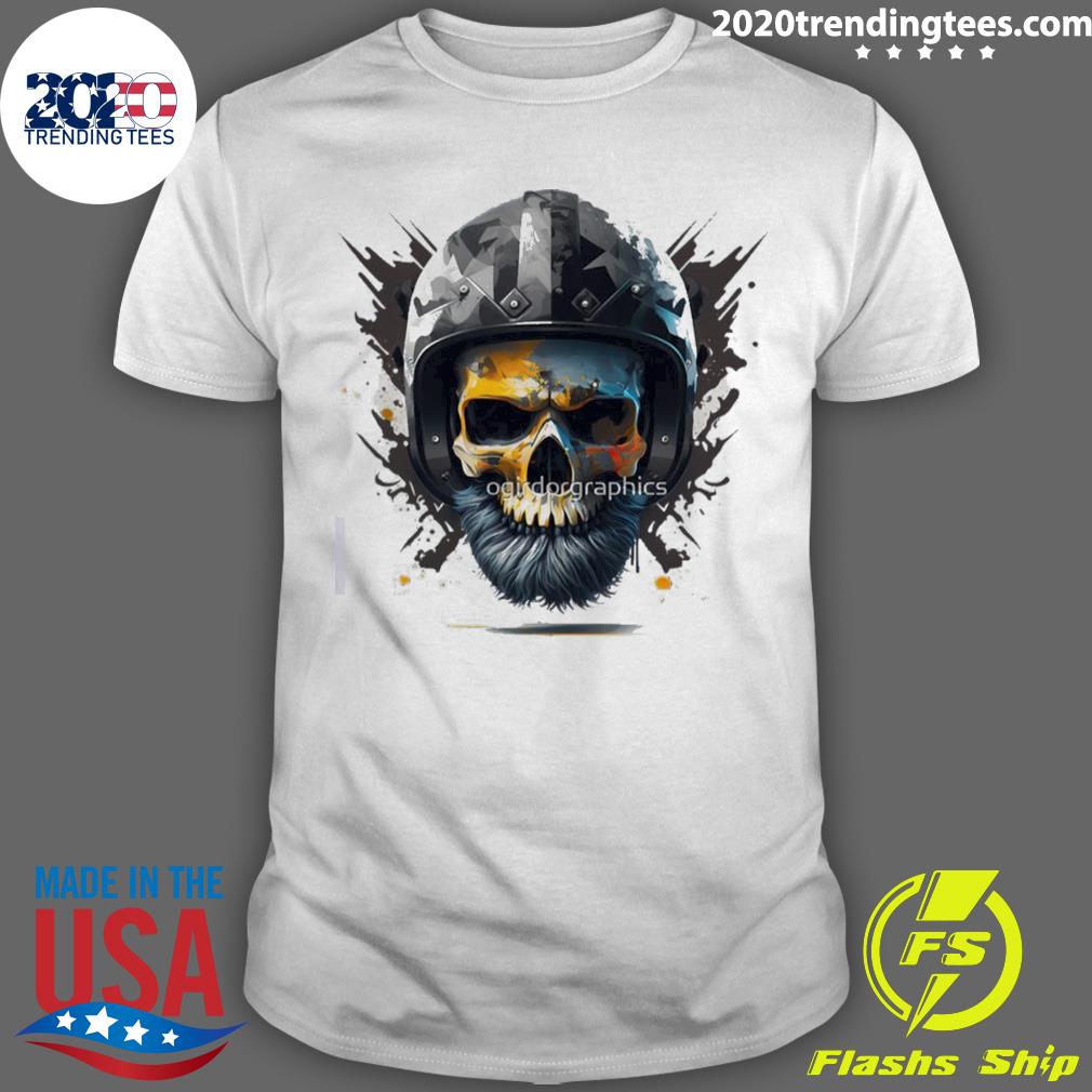 Official skull Beard Dark Mechanic Piston Car Motorcycle Color Art T-shirt