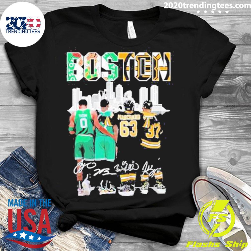 Boston Celtics And Boston Bruins Skylines 2023 Signatures Shirt