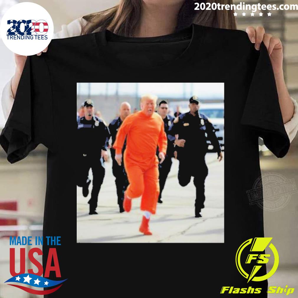 Official donald Trump Running Away From Cops In Orange Jumpsuit T-shirt