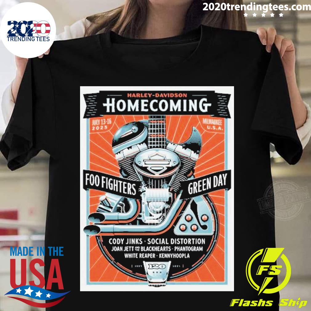 Official nice 2023 Foo Fighters And Green Day Lead Harley-davidson Homecoming Festival T-shirt