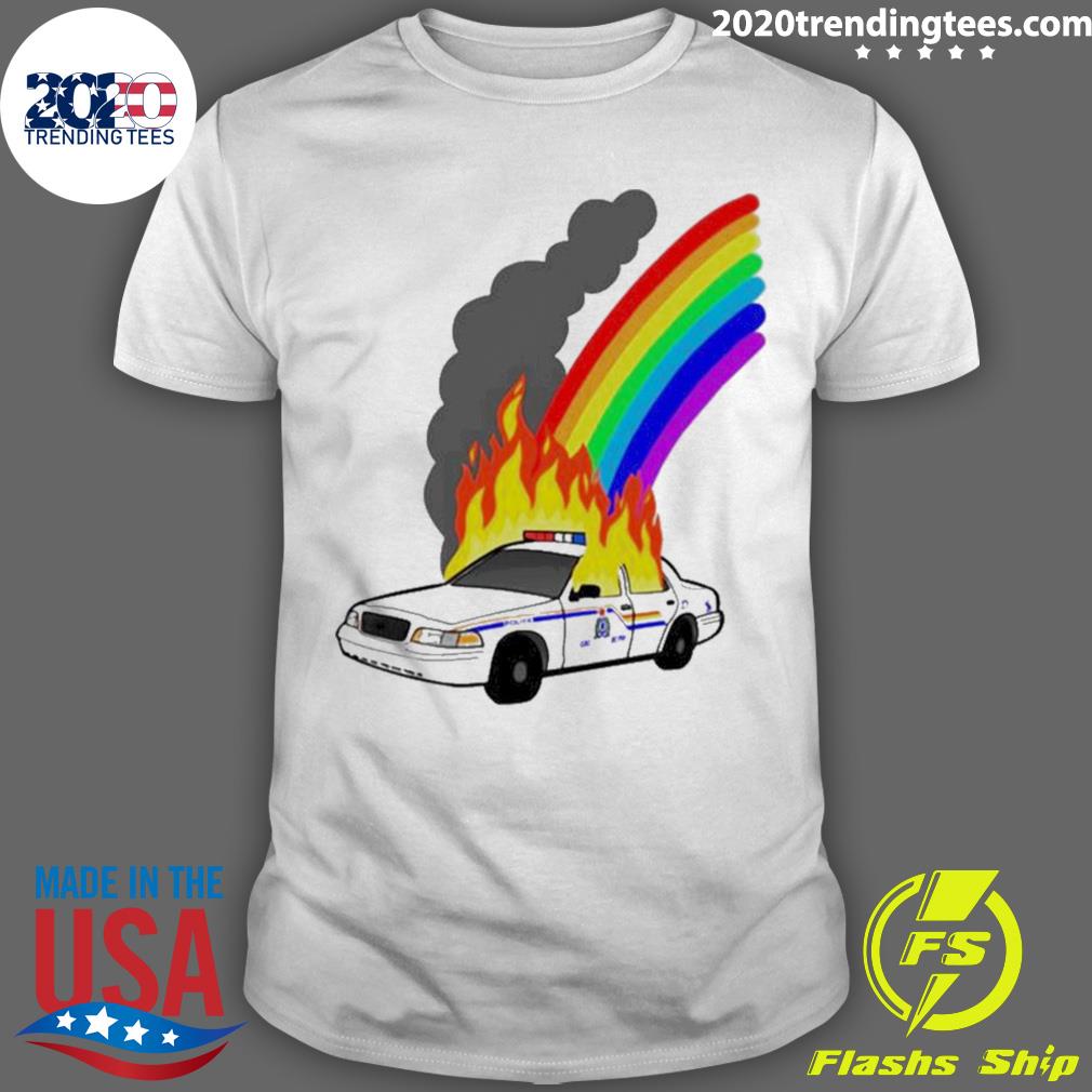 Official police Car Fire Rainbow T-shirt