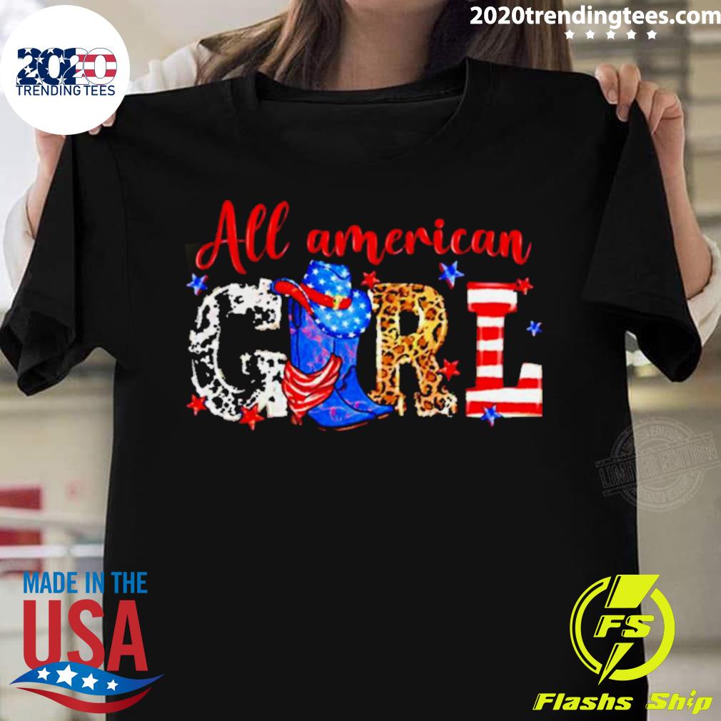 Official all American Girl Cowgirl Boots 4th Of July T-shirt