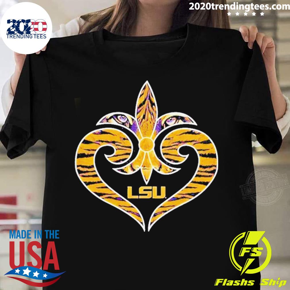 Official fleur De Lis Heart Fanprint Lsu Tigers T-shirt