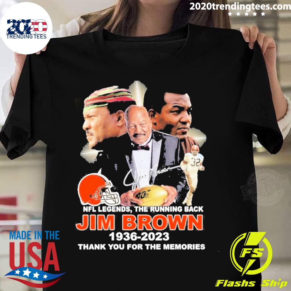 Official jim Brown Cleveland Browns 1936-2023 Thank You For The Memories Signature T-shirt