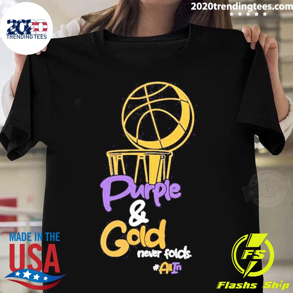 Official purple gold never folds la lakers 2023 nba playoff T-shirt