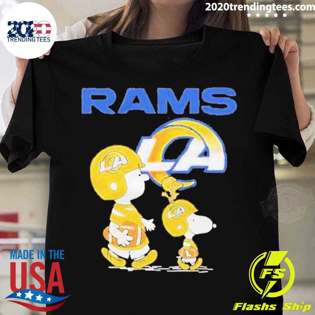 Los Angeles Rams Snoopy and Charlie Brown with Woodstock cartoon T