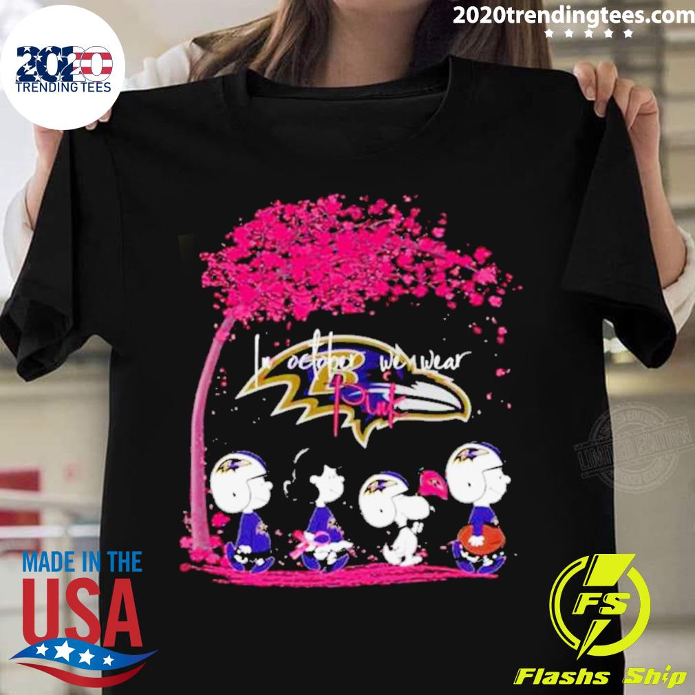 Peanuts Characters Baltimore Ravens In October We Wear Pink Shirt, hoodie,  sweater, long sleeve and tank top