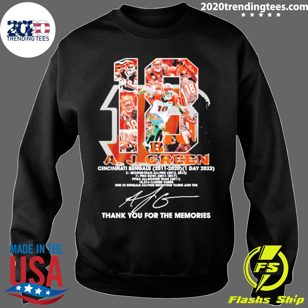 Design a. j. green cincinnatI bengals 2011 – 2021 thank you for the  memories shirt, hoodie, sweater, long sleeve and tank top