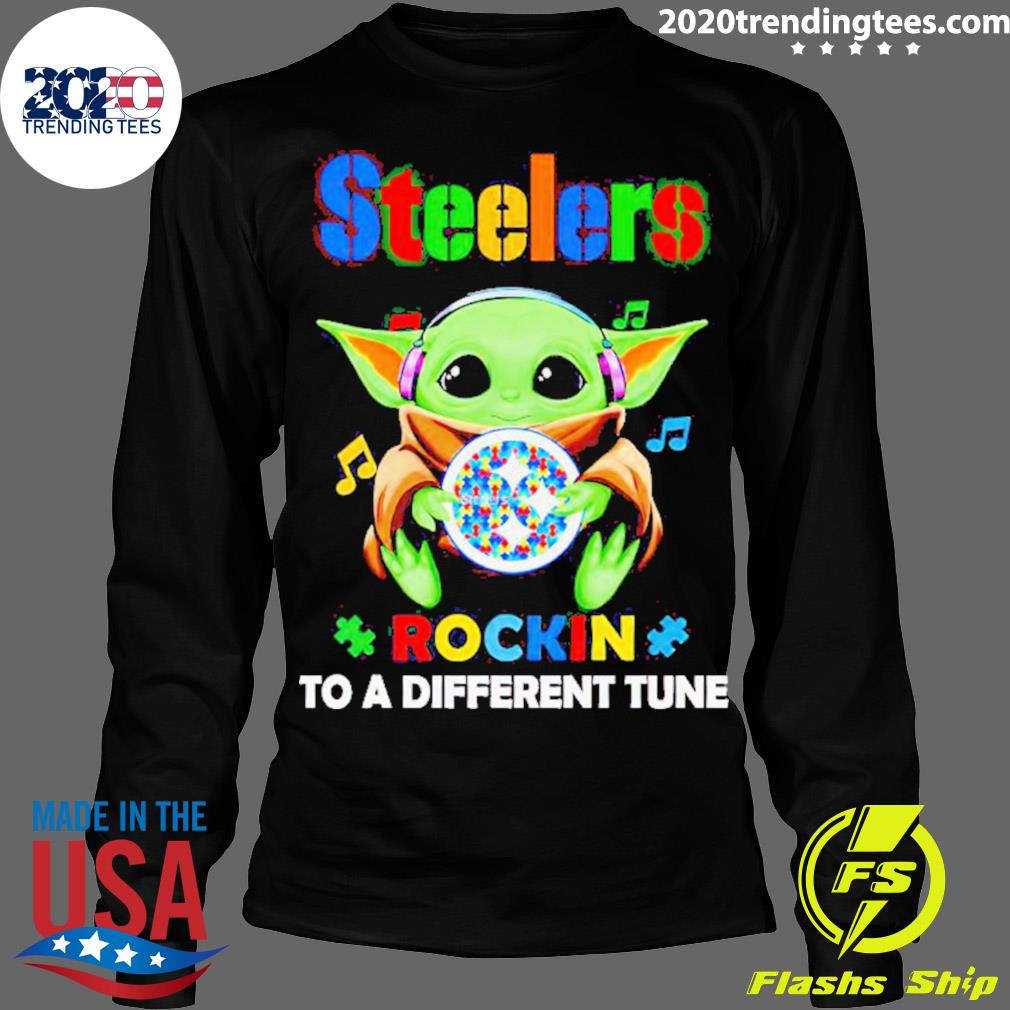 Autism Pittsburgh Steelers Baby Yoda Rockin To A Different Tune Shirt