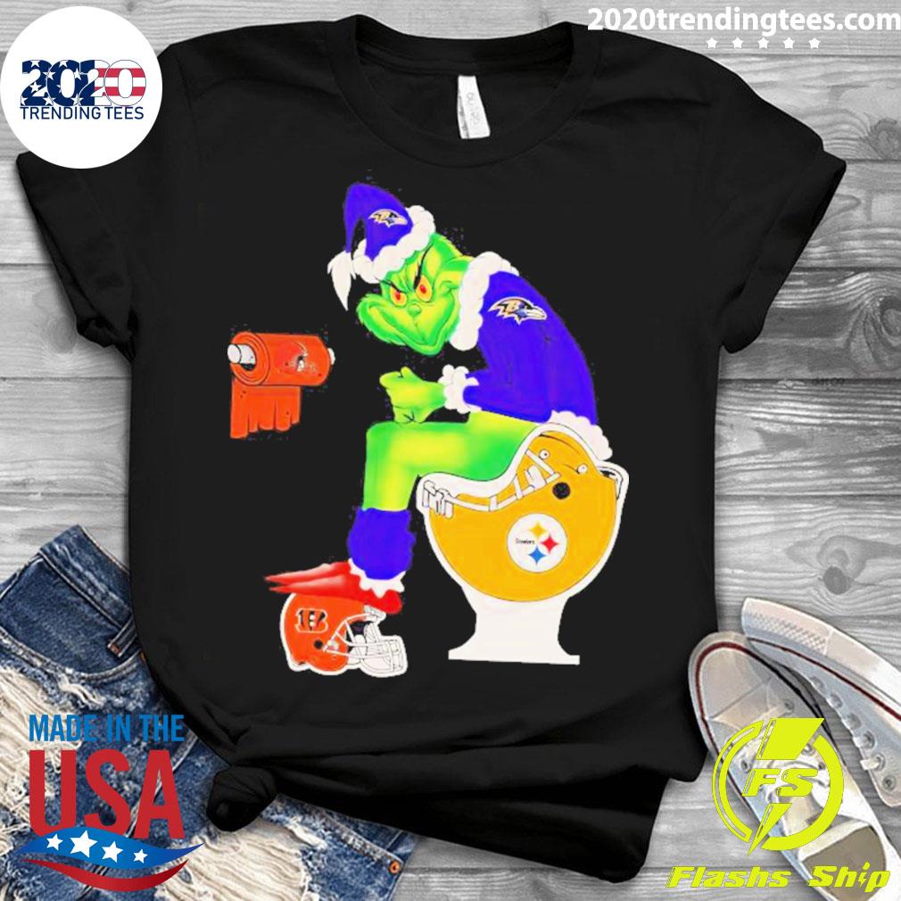 Baltimore Ravens Grinch santa toilet on Pittsburgh Steelers shirt