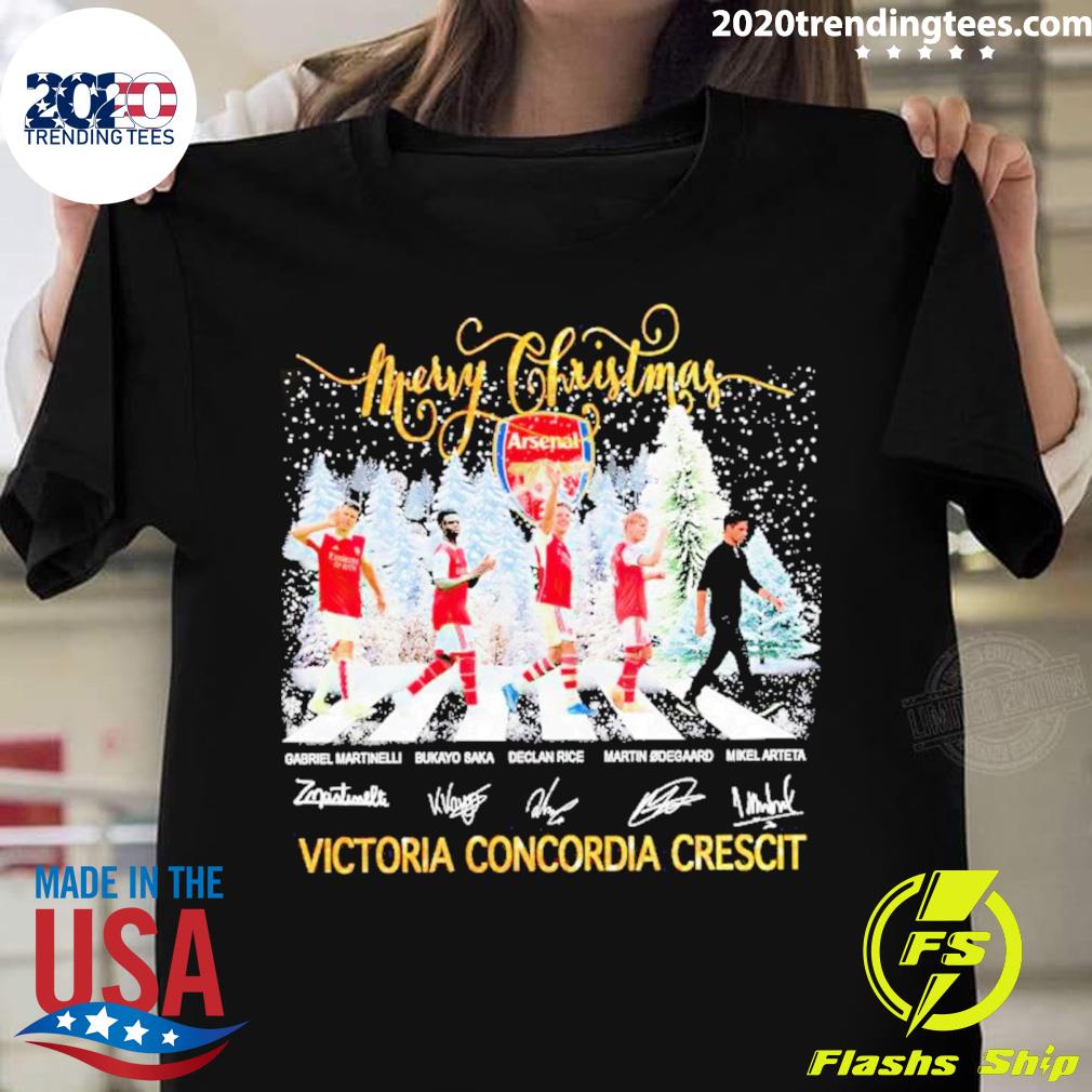 Arsenal Fc Merry Christmas Victoria Concordia Crescit Signatures T-shirt