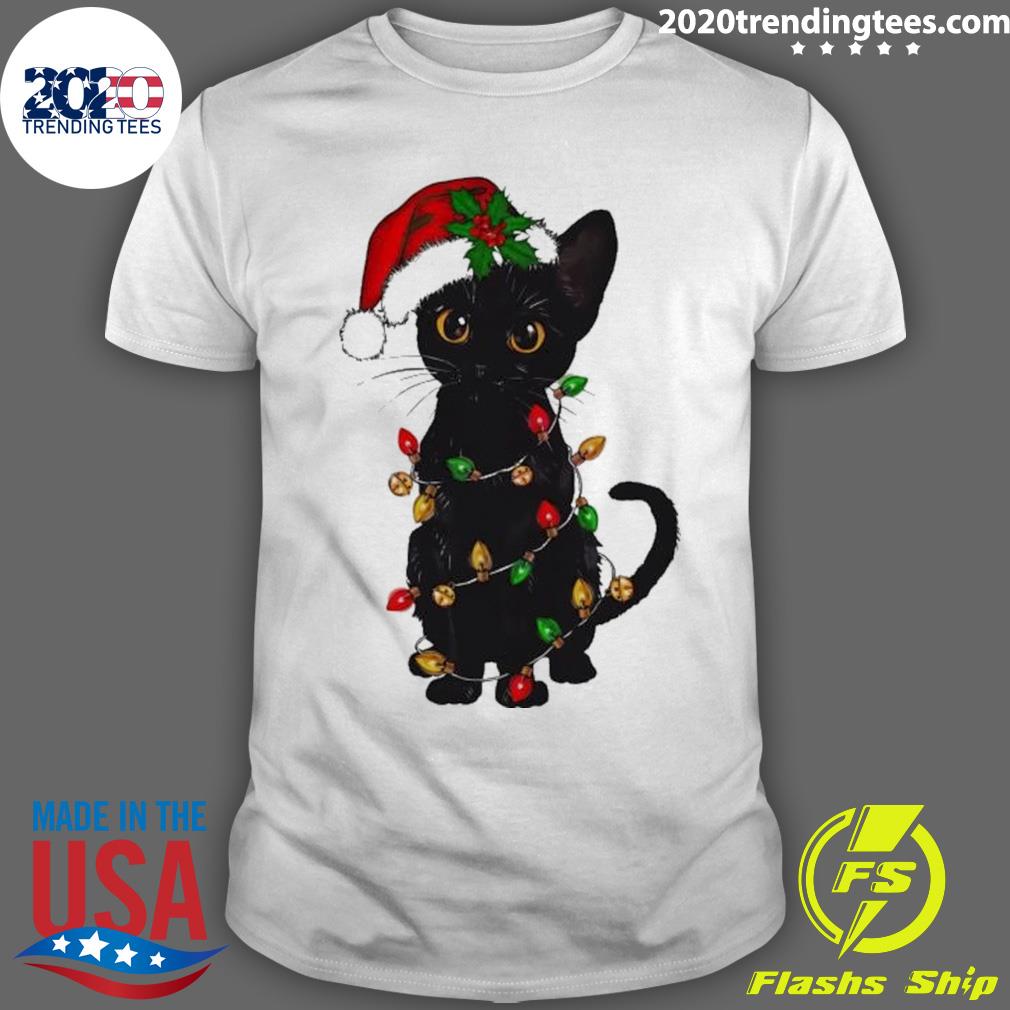Official christmas Santa Black Cat T-shirt