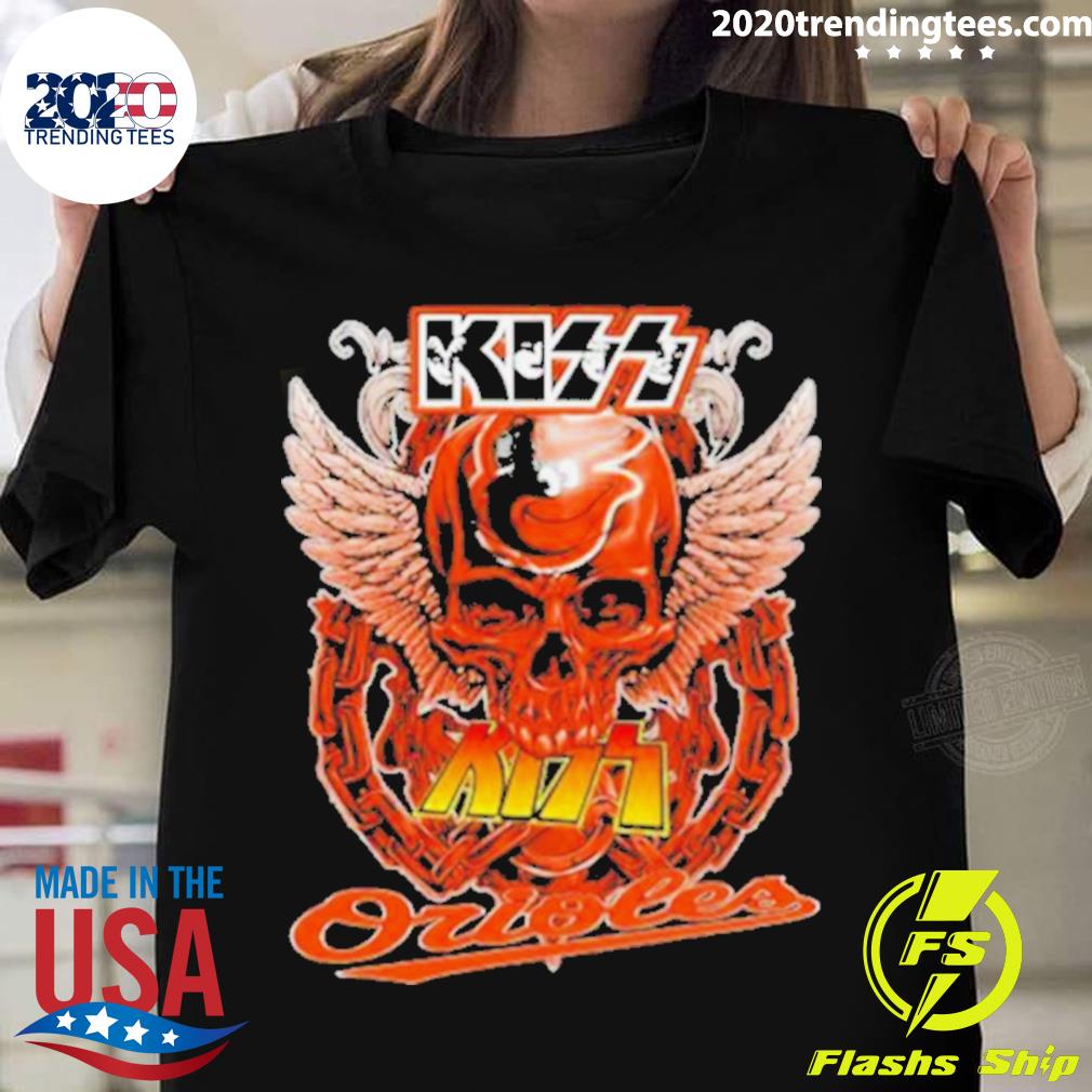 Official kiss Skull Angel Wings Baltimore Orioles T-shirt