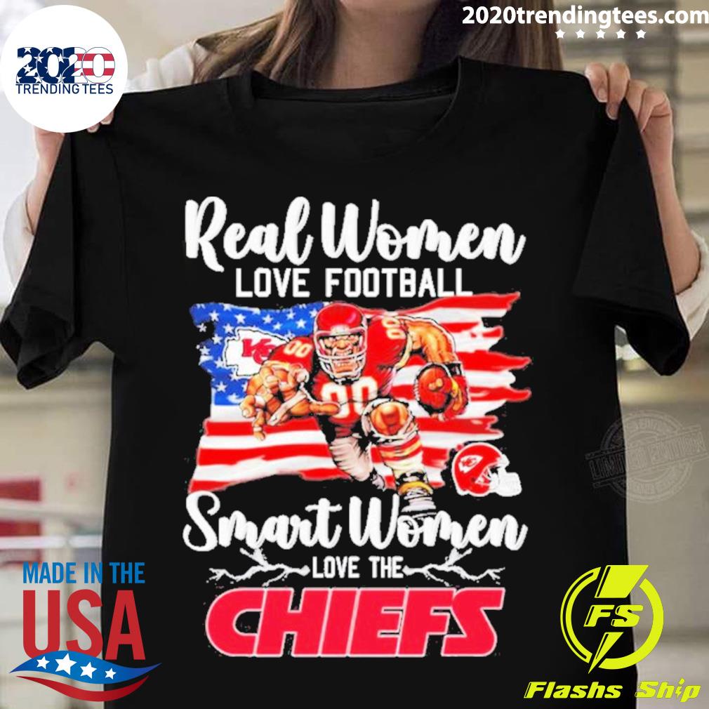 Official real Women Love Football Smart Women Love The Kansas City Chiefs Usa Flag T-shirt