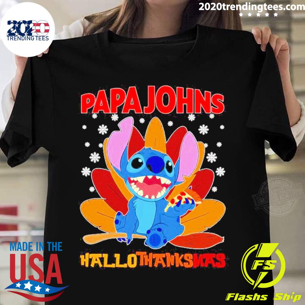 Official stitch Papa John Pizza Hallothanksmas T-shirt