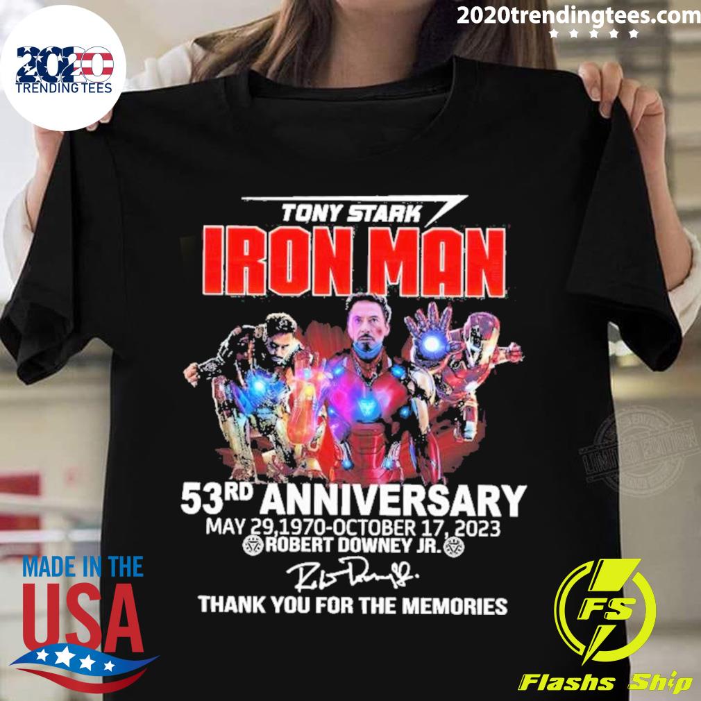 Tony Stark Iron Man 53rd Anniversary 1970-2023 Thank You For The Memories Signatures T-shirt