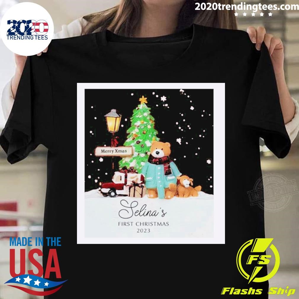 Bear Behind Christmas Tree Merry Xmas T-shirt